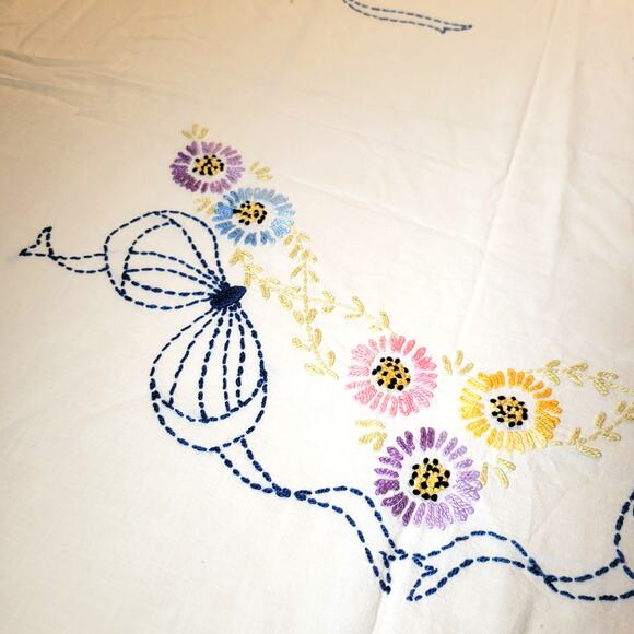 Vintage Handmade Bedspread Embroidered Floral 72x80 Fringe Edges - Picture 6 of 15